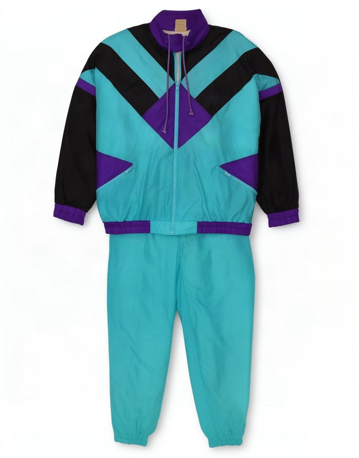 Fato de treino completo masculino vintage XL azul colorblock poliamida retrô