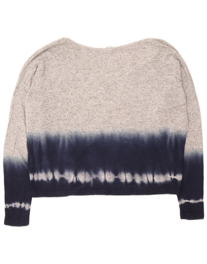 Roxy Top feminino oversized manga comprida UK 10 pequeno cinza tie-dye viscose
