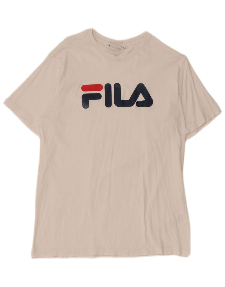 Fila Mens Graphic T-Shirt Top Pequeno Algodão Branco