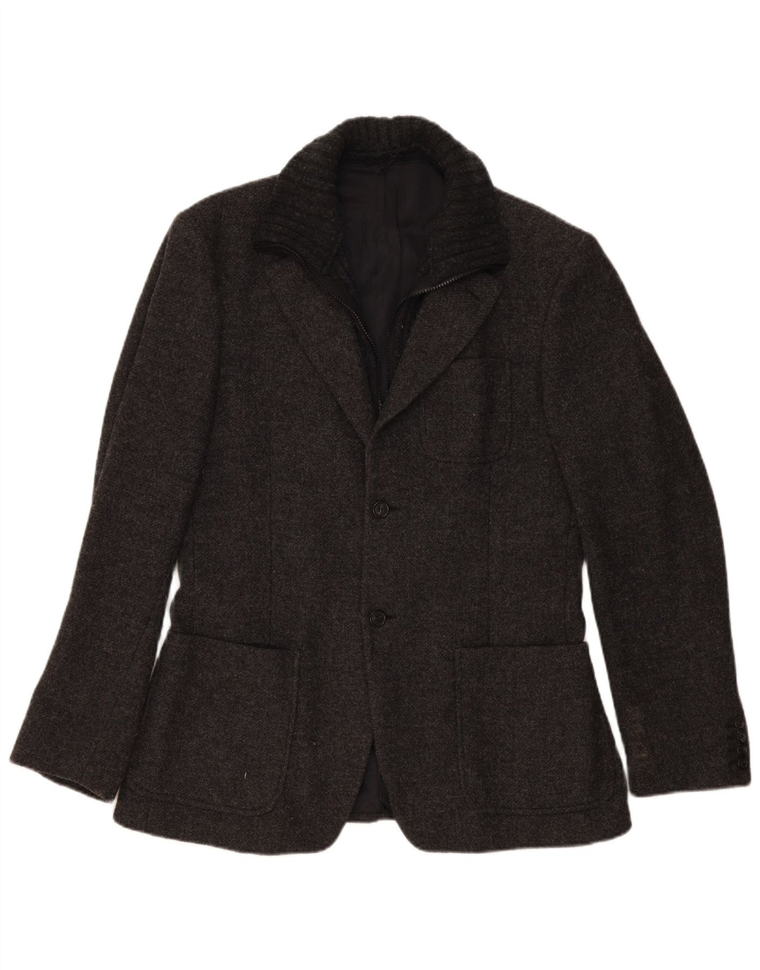 Jaqueta blazer masculina de 2 botões Benetton IT 50 grande lã manchada cinza