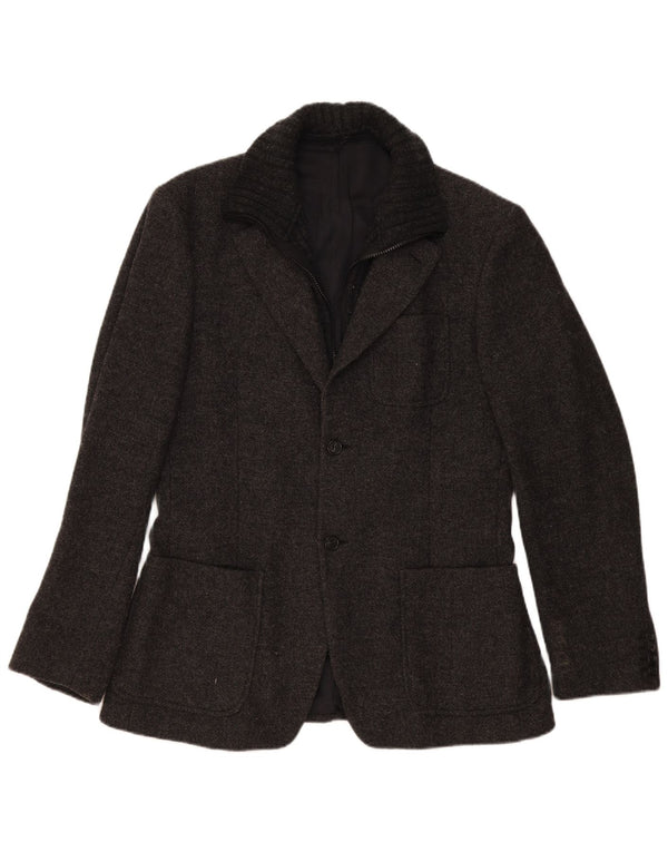 Jaqueta blazer masculina de 2 botões Benetton IT 50 grande lã manchada cinza