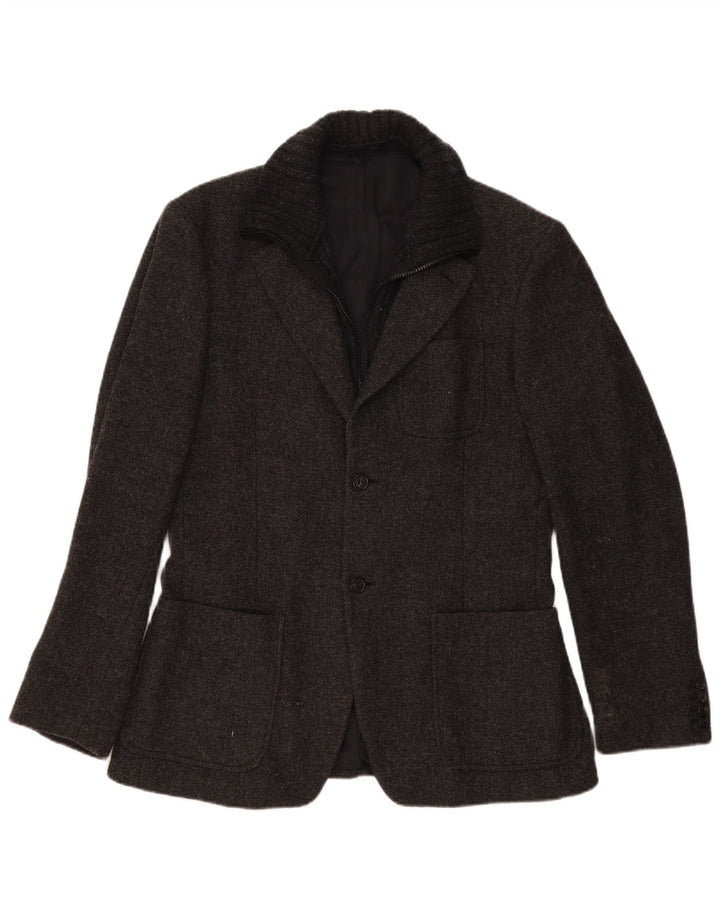 Jaqueta blazer masculina de 2 botões Benetton IT 50 grande lã manchada cinza