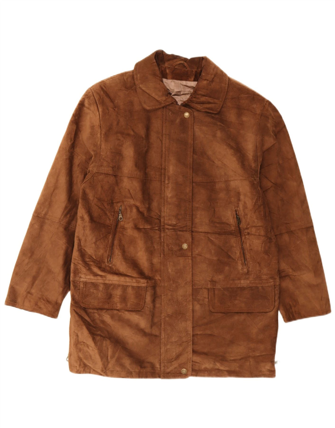 Sobretudo feminino de camurça Sauria EU 44 XL couro marrom