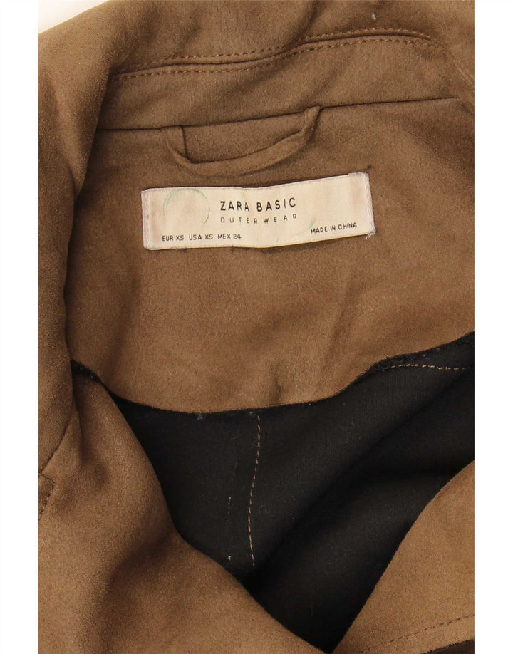 Zara Womens Crop Biker Jacket UK 6 XS Marrom