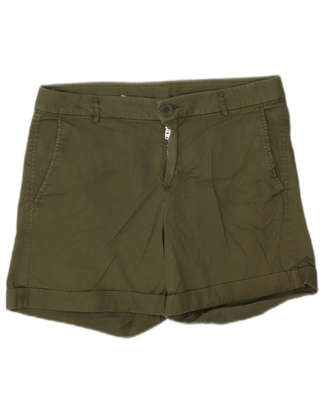 Shorts Chino feminino BENETTON UK 10 pequeno W30 algodão cáqui
