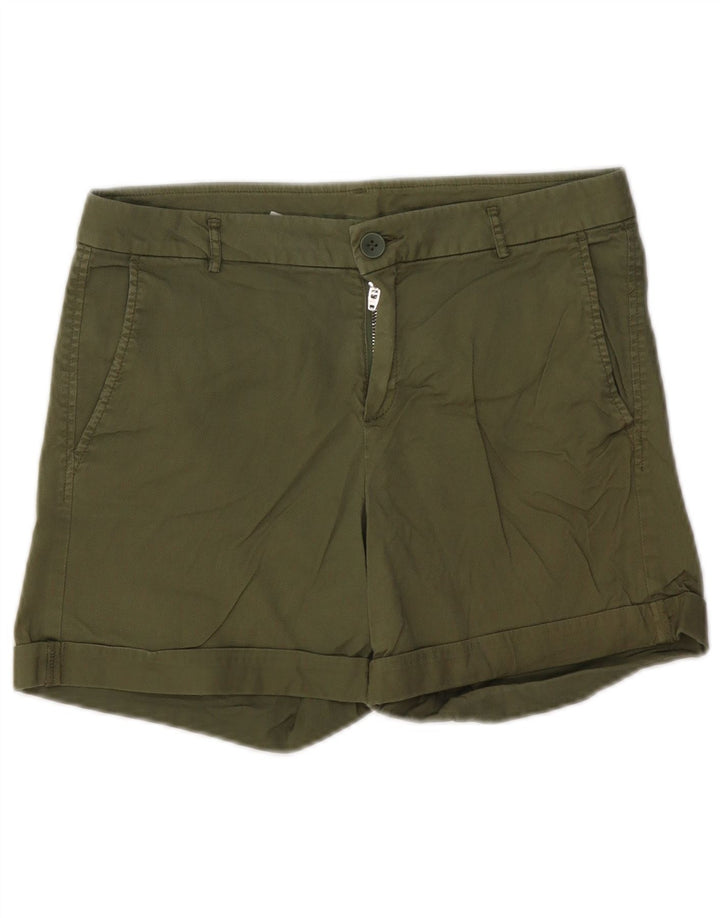 Shorts Chino feminino BENETTON UK 10 pequeno W30 algodão cáqui