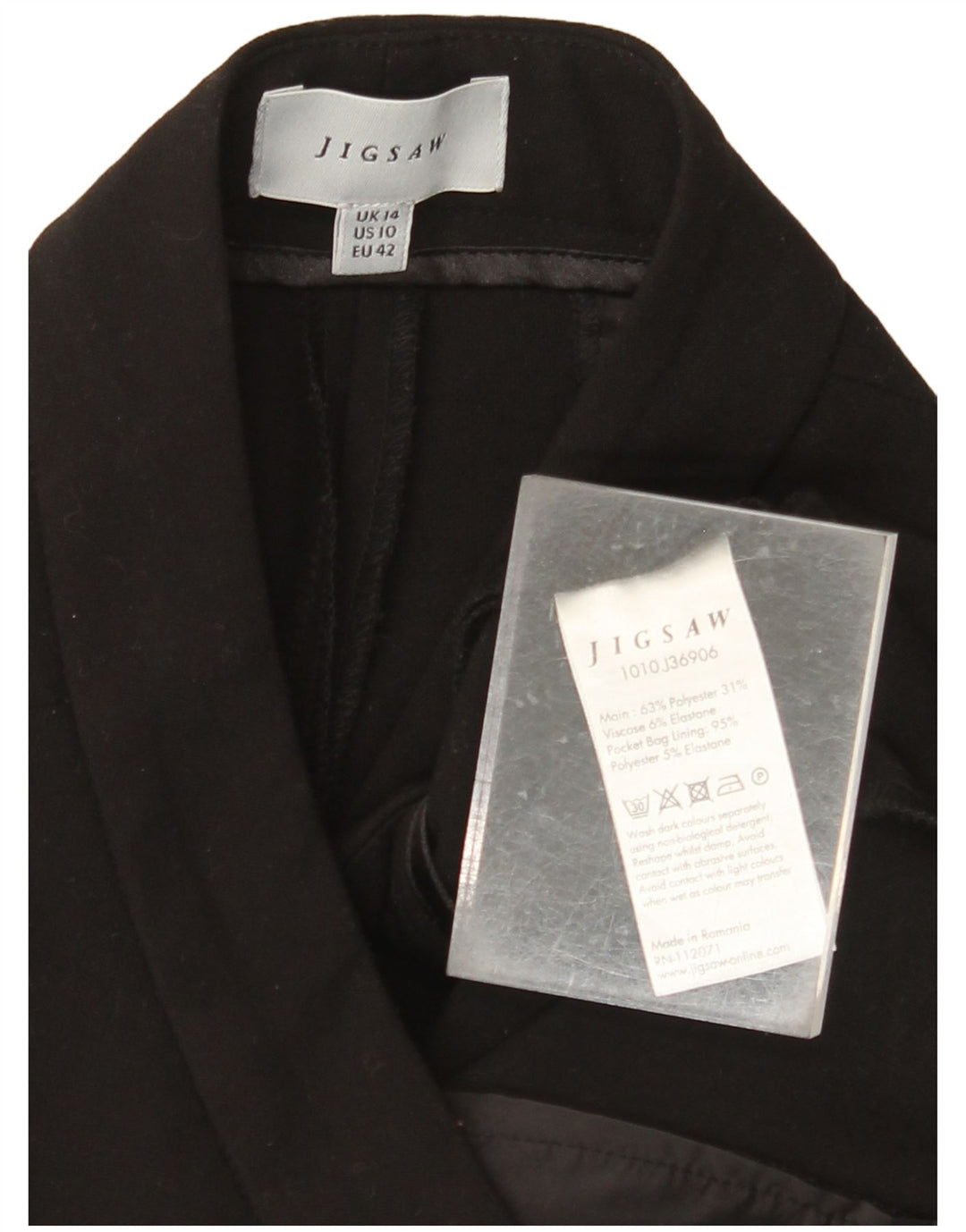 Calça feminina cortada reta JIGSAW Reino Unido 14 grande W34 L25 preta