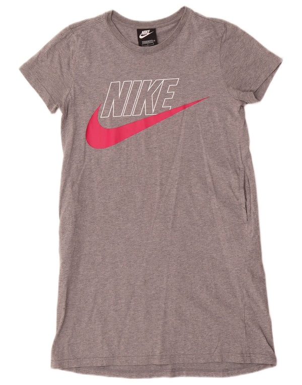 Vestido camiseta NIKE para meninas com ajuste padrão gráfico 12-13 anos grande cinza