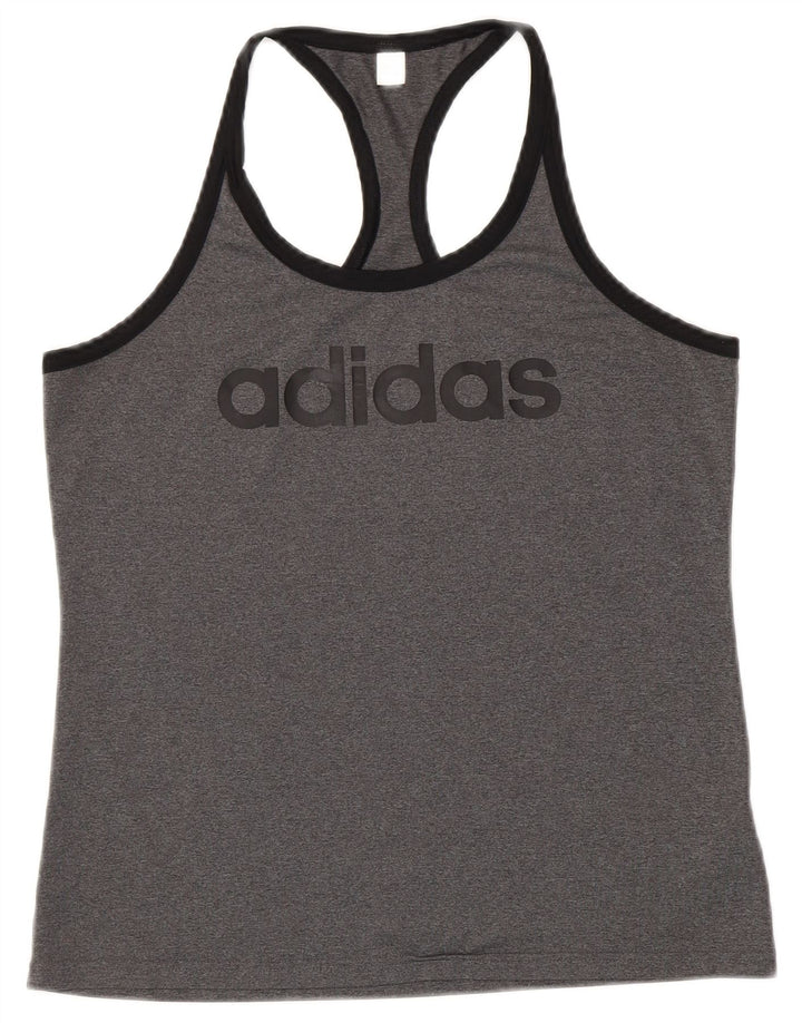 ADIDAS Womens Climalite Graphic Vest Top UK 12/14 Médio Cinza Poliéster