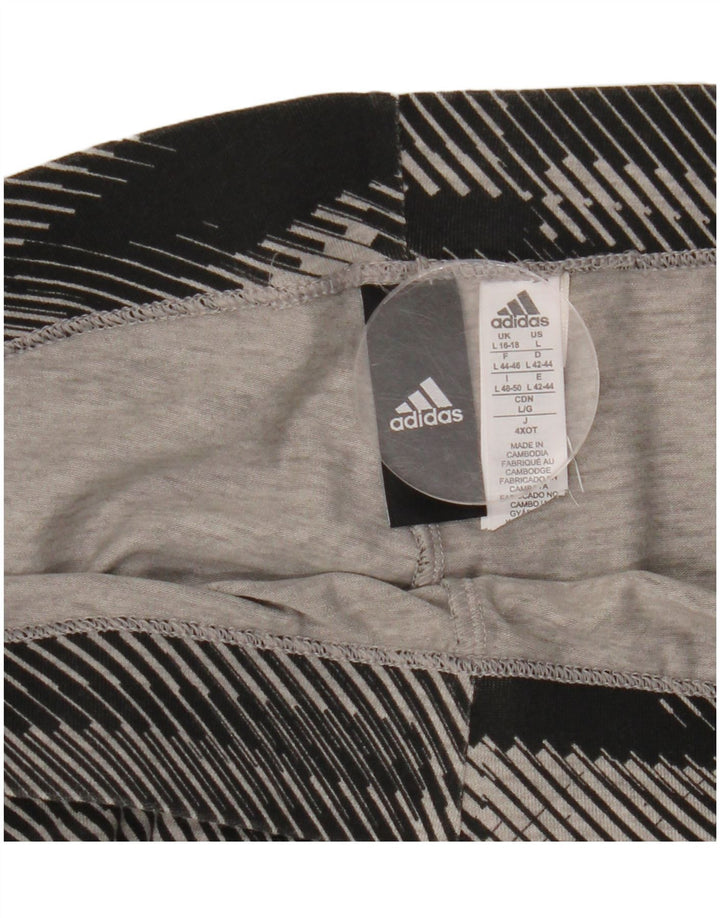 ADIDAS Womens Graphic Leggings UK 16/18 Grande Preto Listrado Algodão