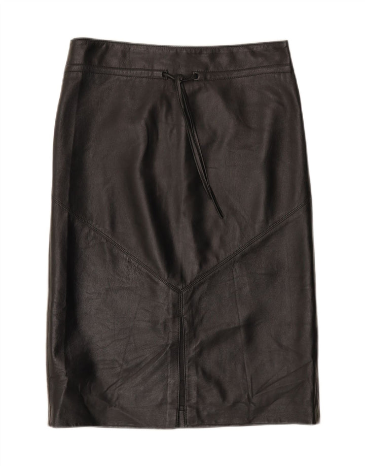 Saia de couro feminina vintage IT 44 médio W30 couro preto