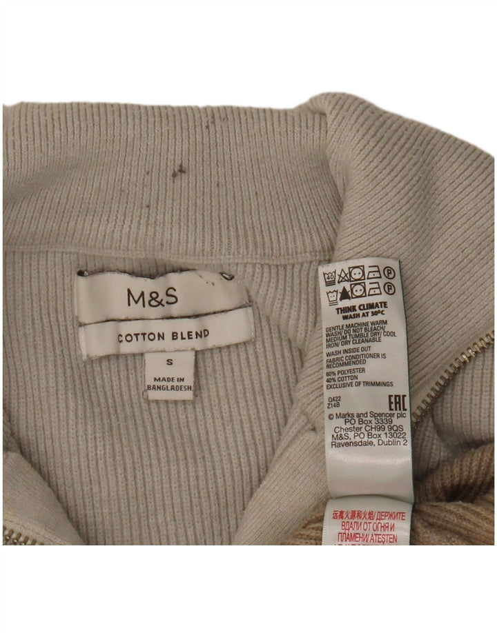 Suéter feminino Marks & Spencer com zíper e gola em bloco colorido cinza pequeno Reino Unido 10