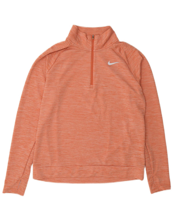 Nike Womens Dri Fit Zip Neck Moletom Jumper Reino Unido 14 Médio Laranja Flecked
