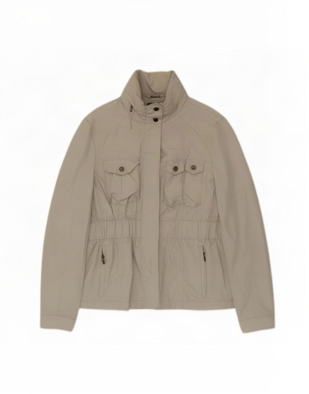 Zara Womens Hooded Utility Jacket UK 14 Grande Poliéster Bege