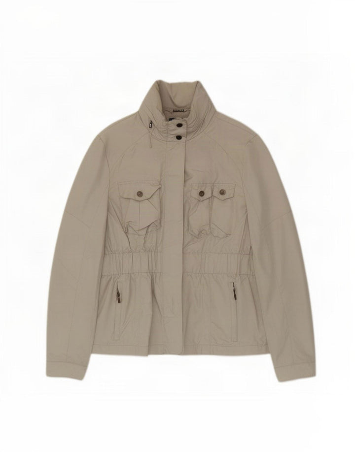 Zara Womens Hooded Utility Jacket UK 14 Grande Poliéster Bege