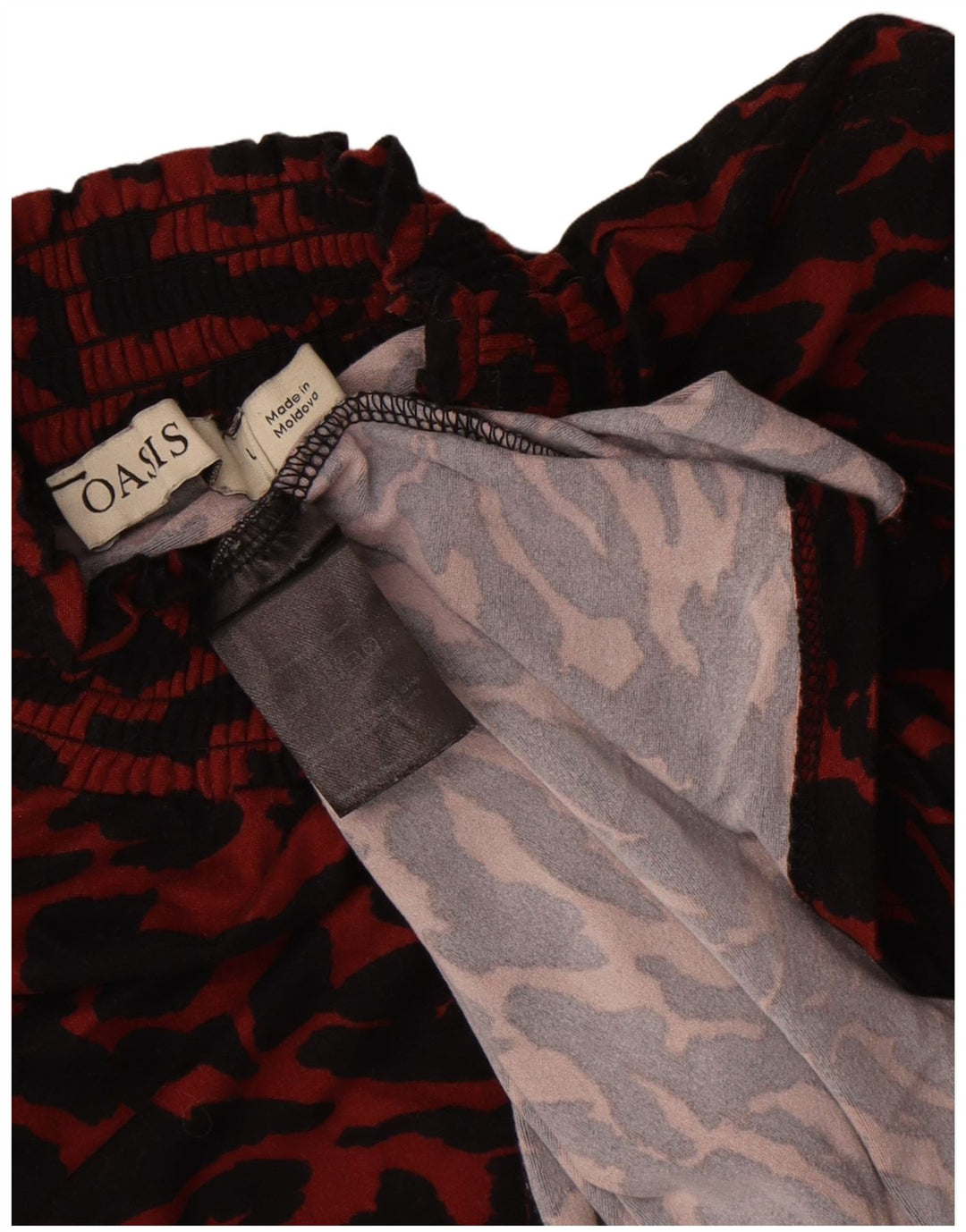 Blusa feminina de manga comprida Oasis UK 14 grande poliéster vermelho com estampa animal