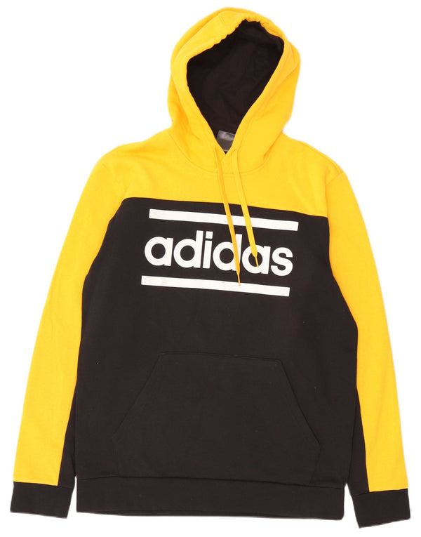 Suéter com capuz gráfico masculino Adidas grande algodão colorblock amarelo