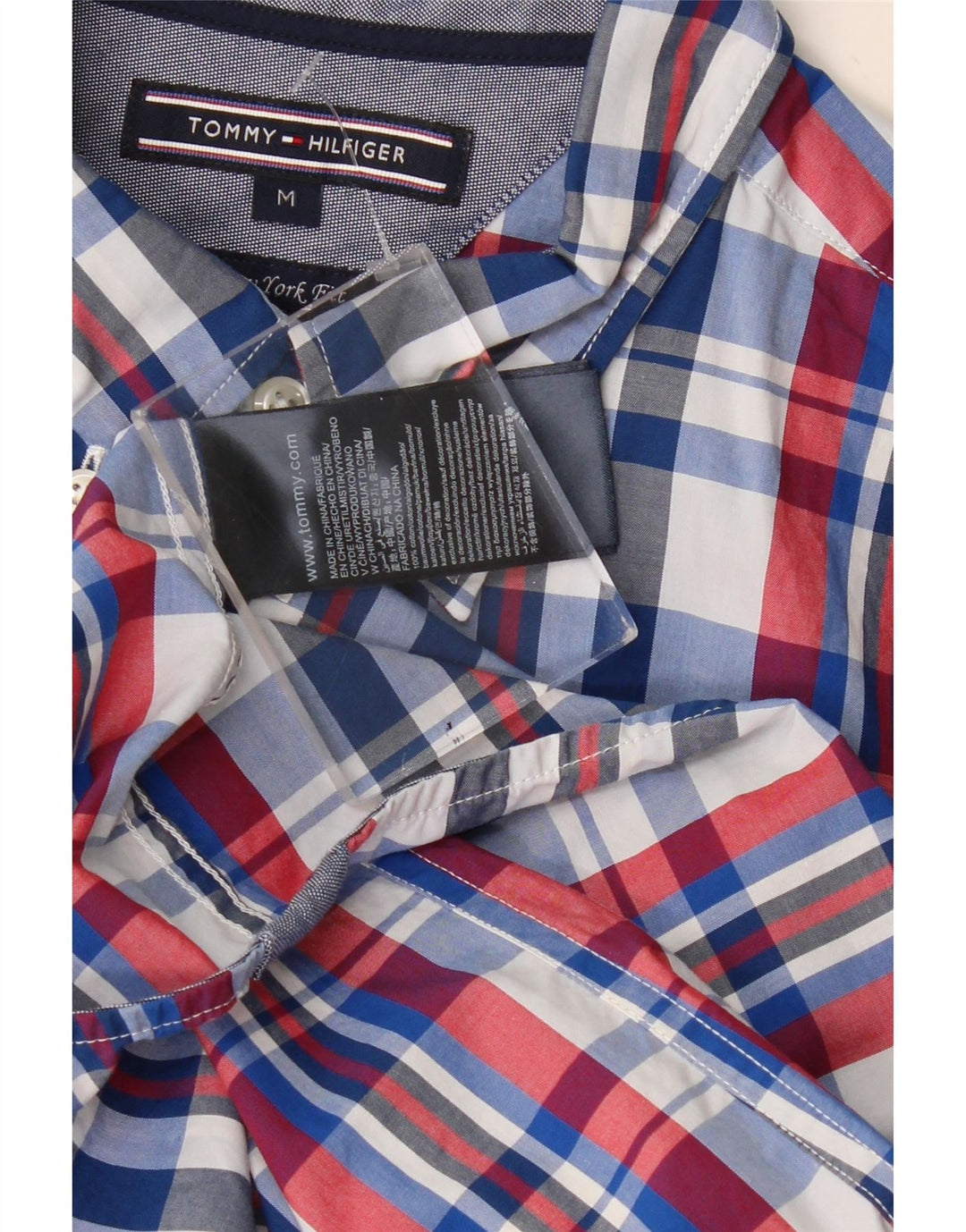 Camisa masculina TOMMY HILFIGER New York Fit de manga curta xadrez azul médio