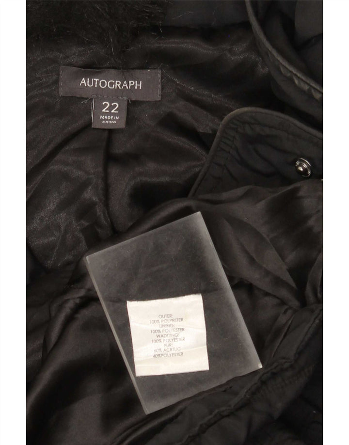 Casaco acolchoado com capuz feminino Marks & Spencer UK 22 3XL poliéster preto
