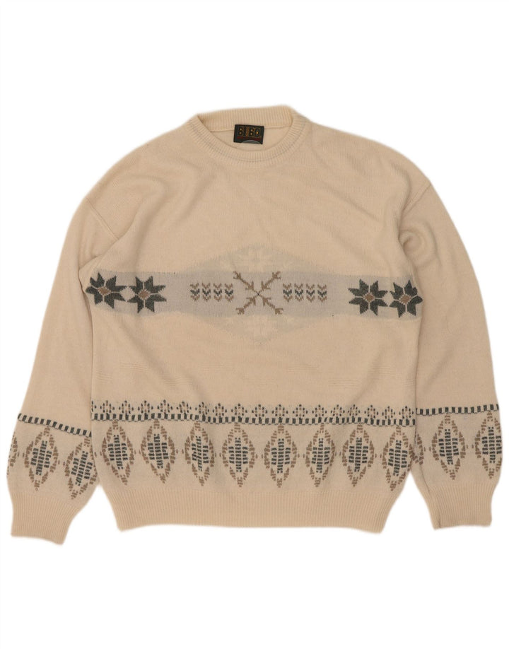 Suéter masculino Bibo com gola redonda grande branco Fair Isle