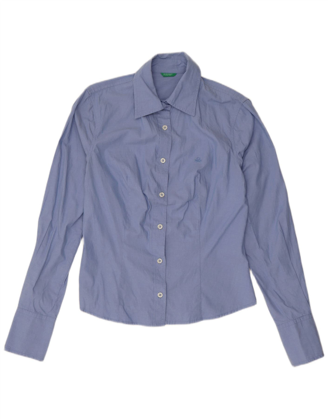 Camisa Benetton Mulher UK 10 Pequena Azul Algodão