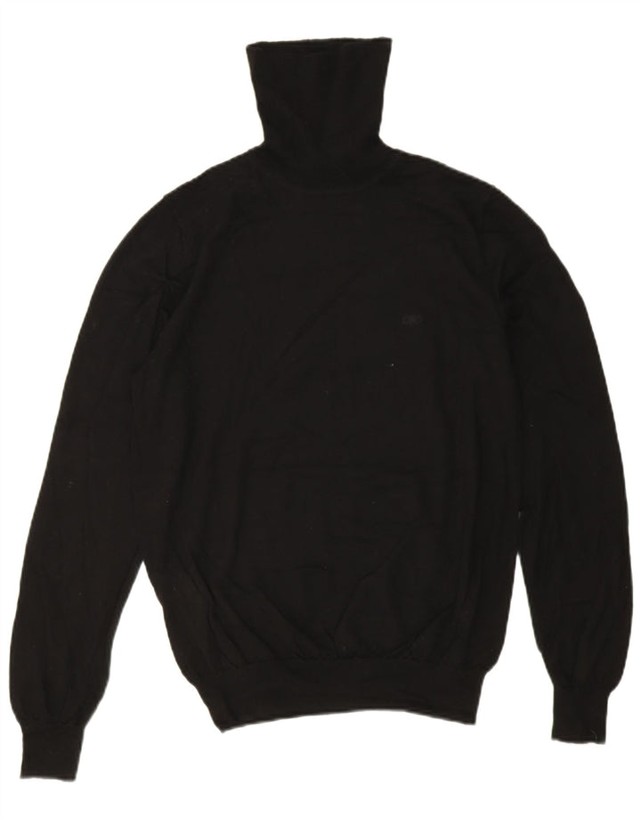 Suéter feminino Jaeger com gola redonda Reino Unido 14 lã merino preta média