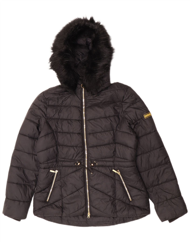 Jaqueta acolchoada com capuz feminina Barbour UK 14 grande poliamida preta