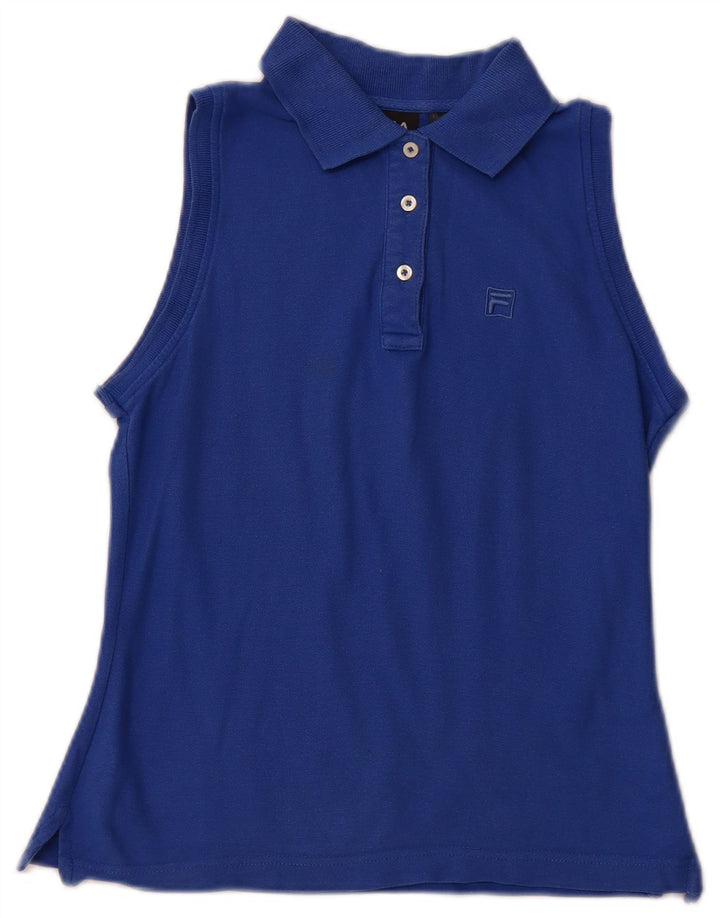 Camisa polo feminina sem mangas FILA UK 10 algodão azul pequeno