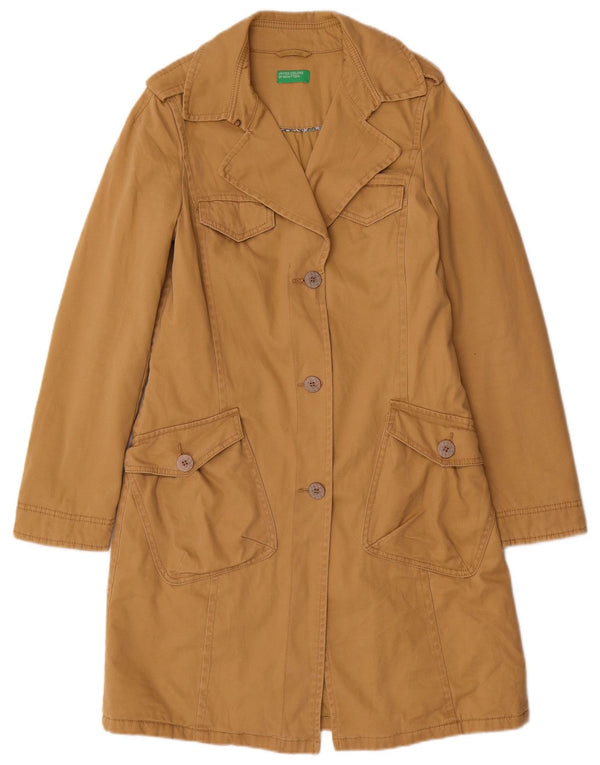 Trench Coat feminino Benetton UK 8 pequeno algodão bege