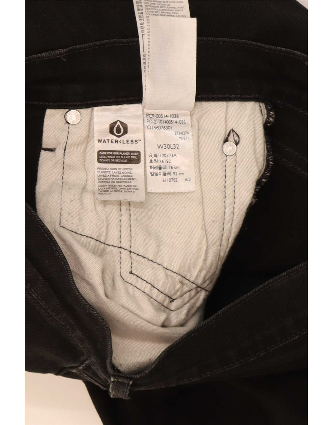 Calça jeans reta masculina Levi's W30 L32 algodão preto