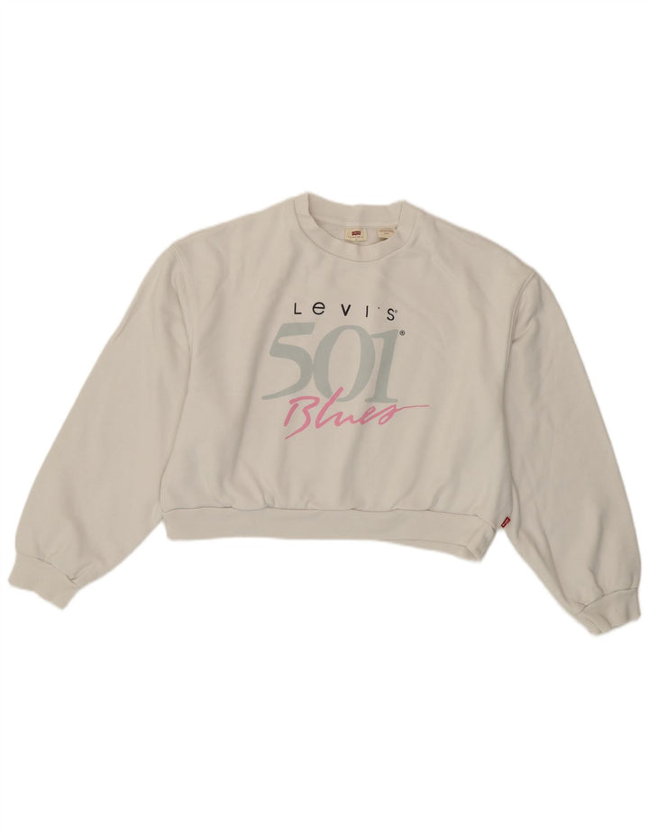 Moletom feminino Levi's Crop Graphic Oversized Jumper UK 10 Pequeno Branco