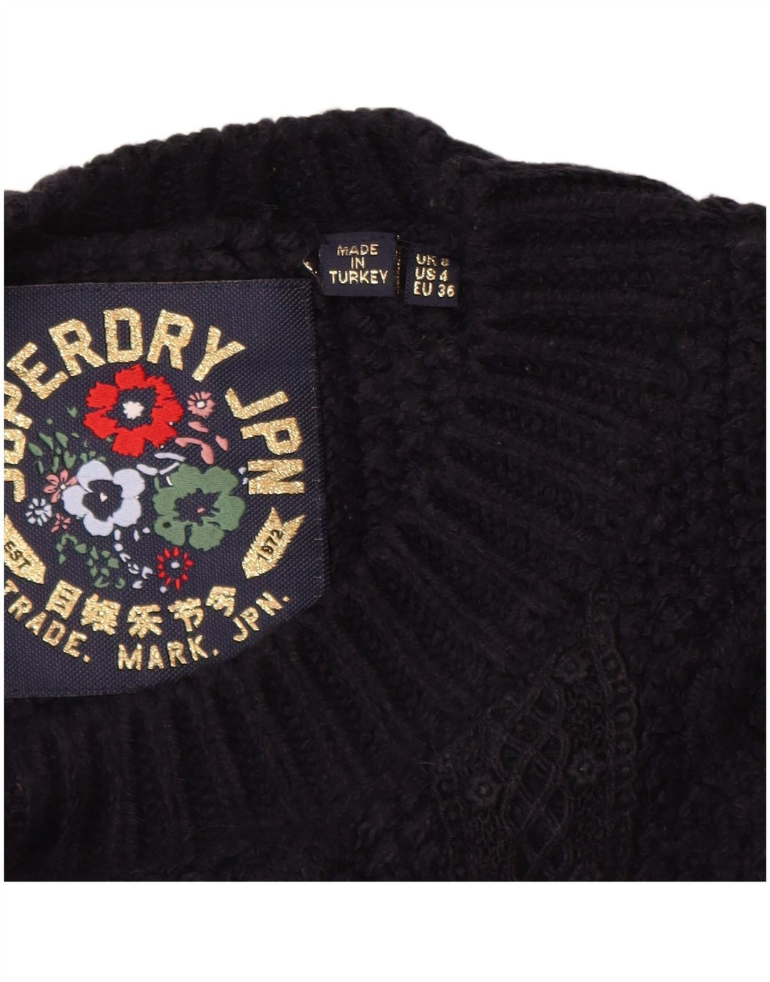 Suéter feminino superdimensionado com gola canoa SUPERDRY Reino Unido 8 pequeno azul marinho