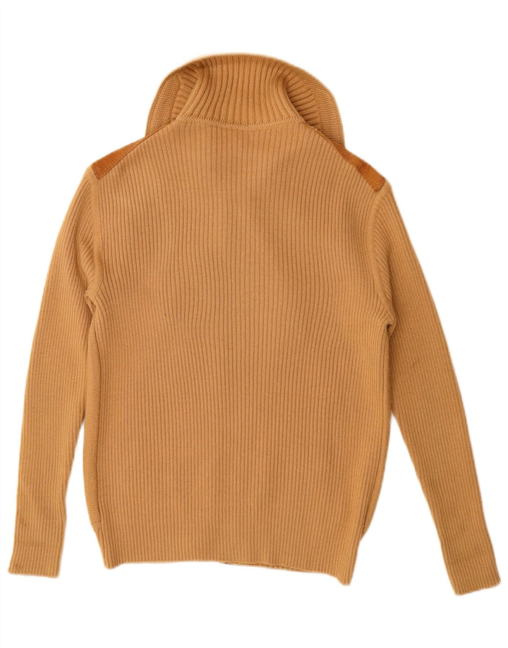 Suéter cardigã feminino de camurça VINTAGE Reino Unido 12 bloco colorido bege médio