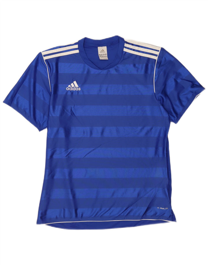 Adidas Mens Climalite Camiseta Top Médio Listrado Azul Poliéster