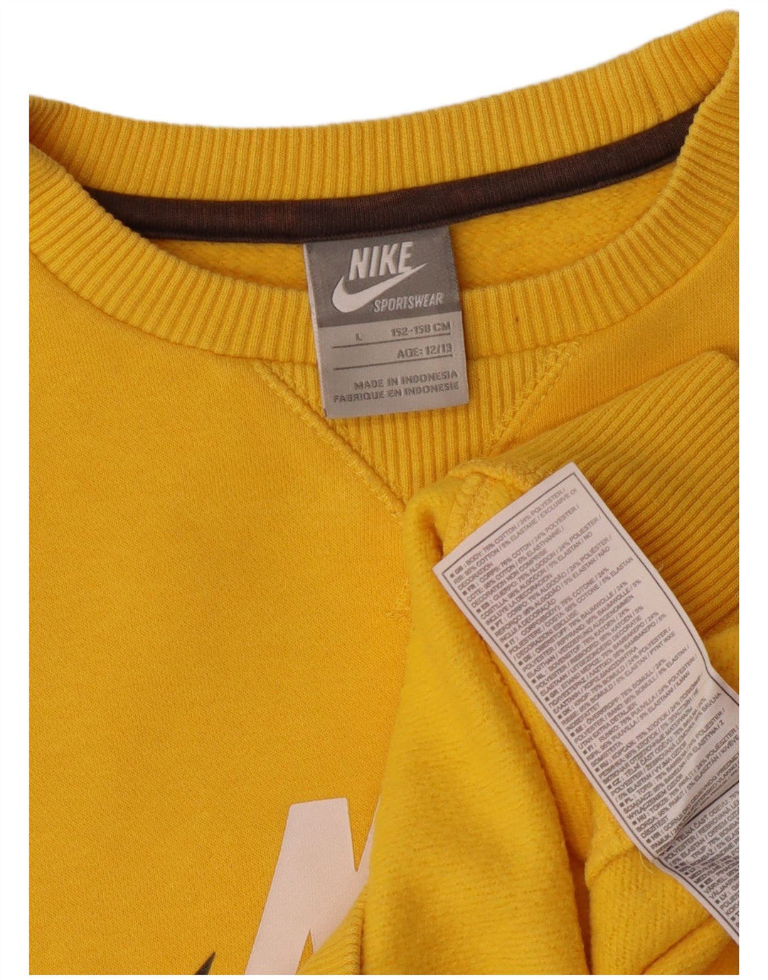 Suéter gráfico Nike Boys Graphic 12-13 anos grande algodão amarelo