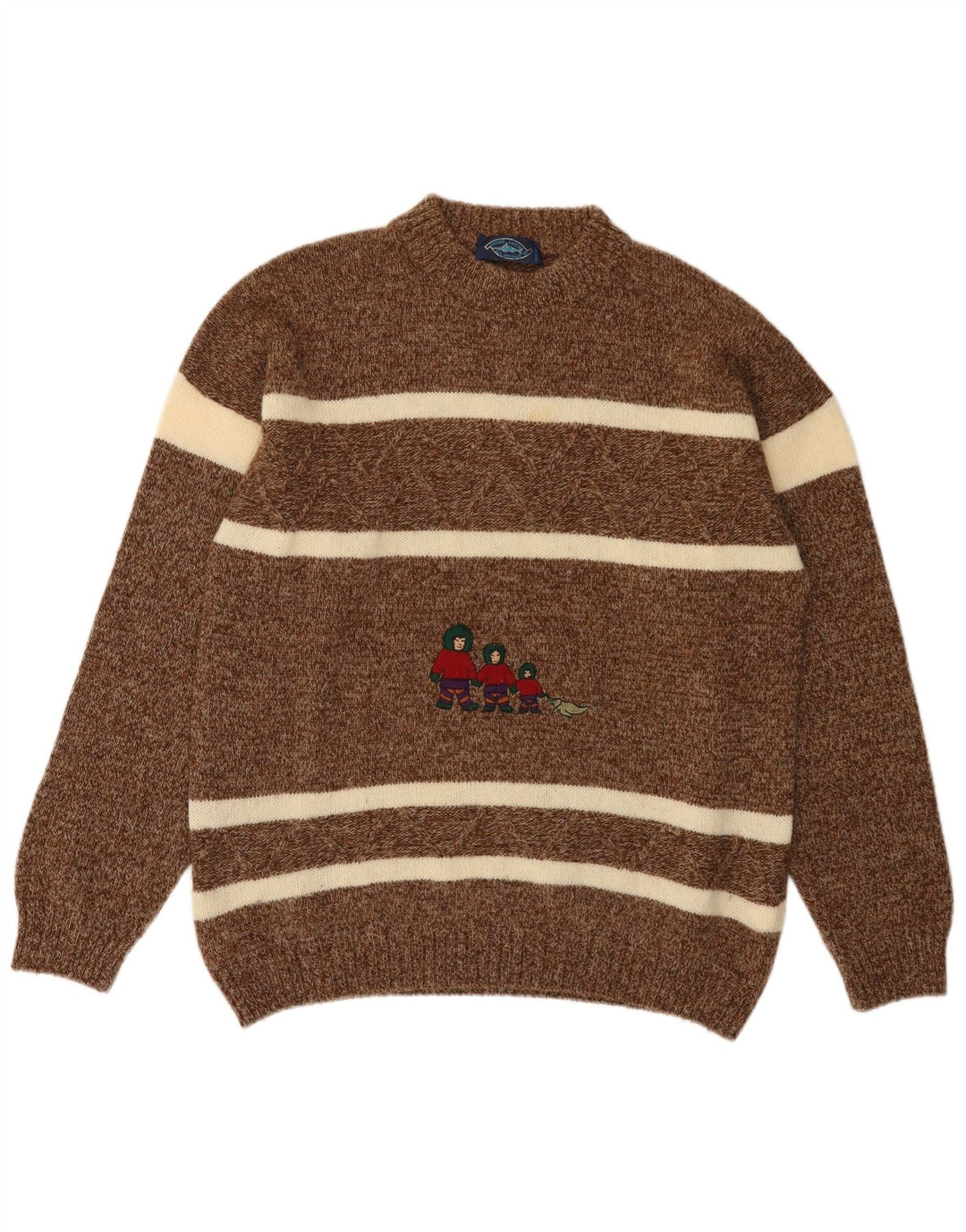 Suéter masculino Good Luck com gola redonda e lã listrada marrom pequena