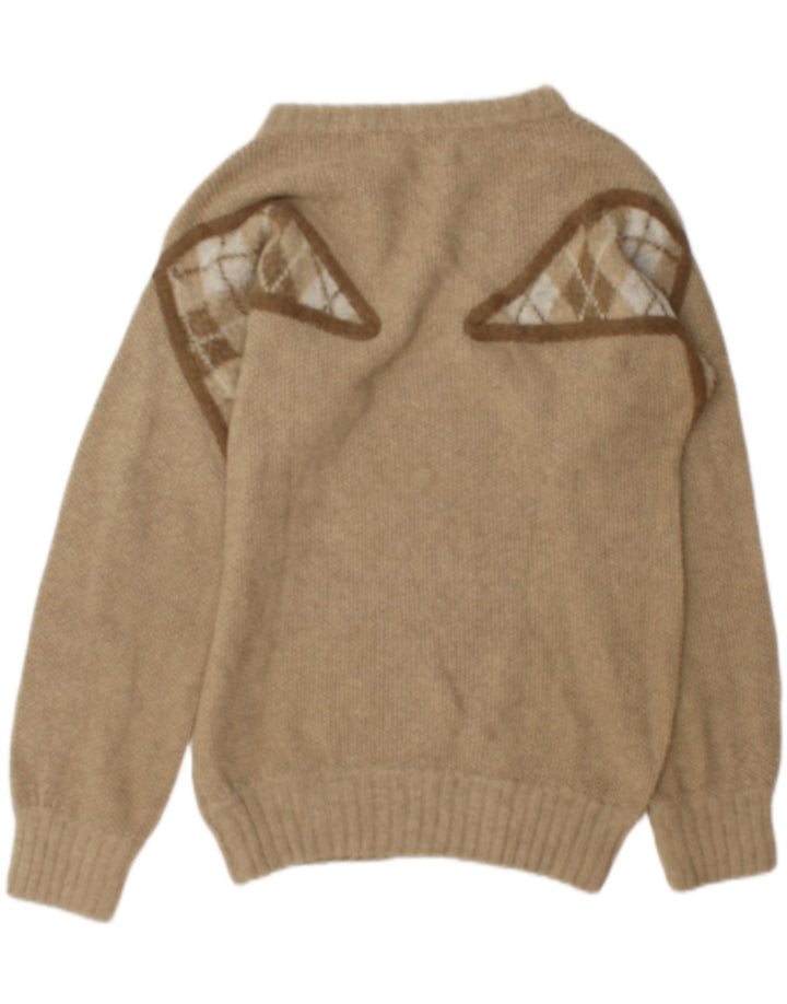 Suéter vintage masculino com gola canoa, verde médio geométrico
