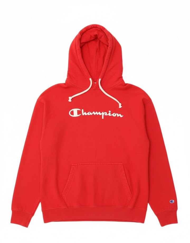 CHAMPION Suéter masculino com capuz gráfico pequeno algodão vermelho