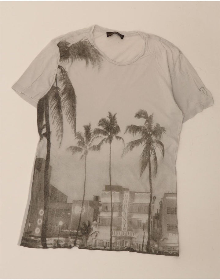 TRUSSARDI Camiseta masculina gráfica top pequeno algodão cinza