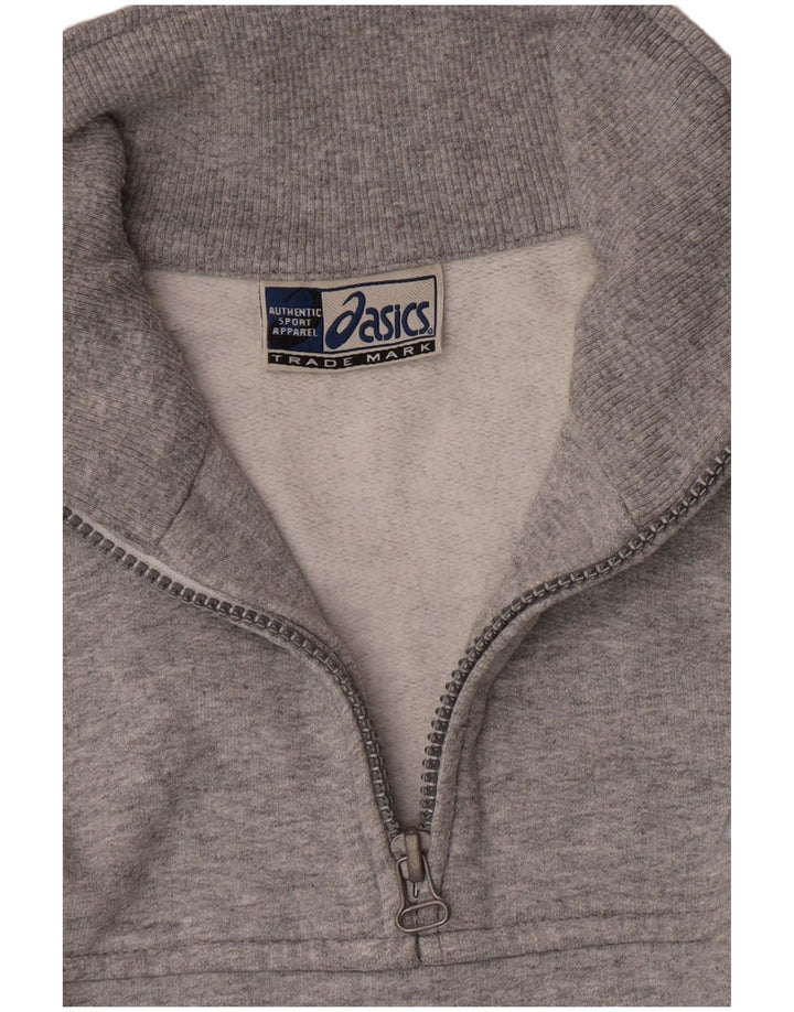 Asics Mens Zip Neck Moletom Jumper Grande Algodão Cinza