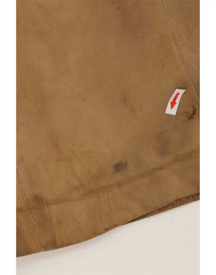 Casaco feminino vintage de shearling Reino Unido 14 couro bege médio