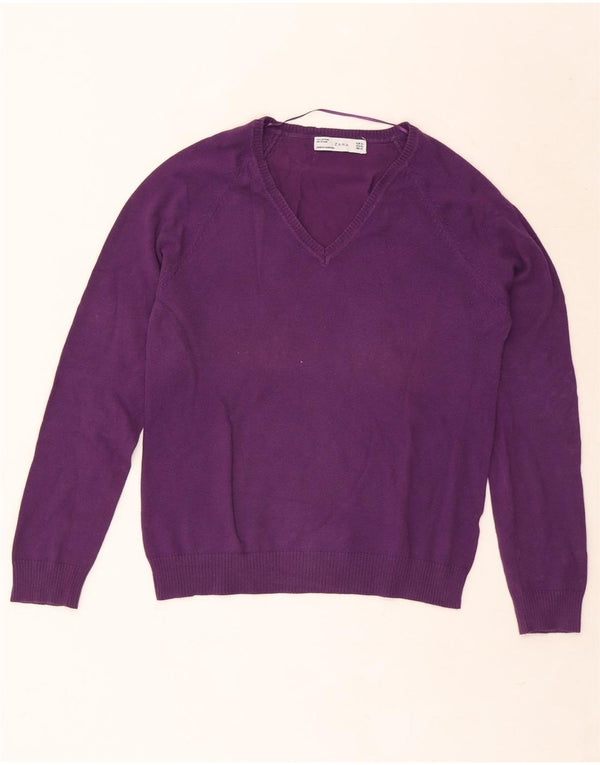 Suéter feminino Zara com decote em V UK 18 XL algodão roxo