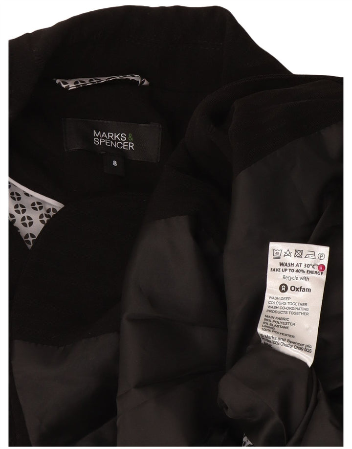 Jaqueta blazer feminina de 2 botões Marks & Spencer Reino Unido 8 pequena preta poliéster