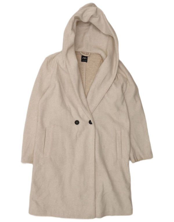 Casaco feminino Zara com capuz grande e trespassado duplo Reino Unido 10 pequeno off white