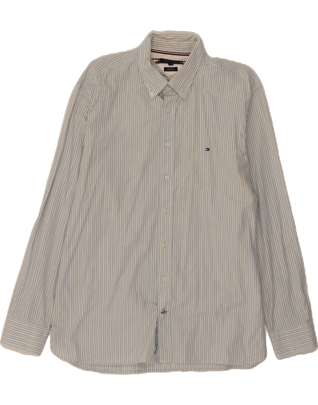 TOMMY HILFIGER Mens Regular Fit Shirt 2XL Blue Striped Cotton Vintage Tommy Hilfiger and Second-Hand Tommy Hilfiger from Messina Hembry 