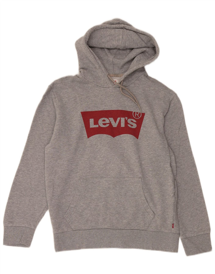 Suéter com capuz gráfico masculino LEVI'S algodão cinza médio