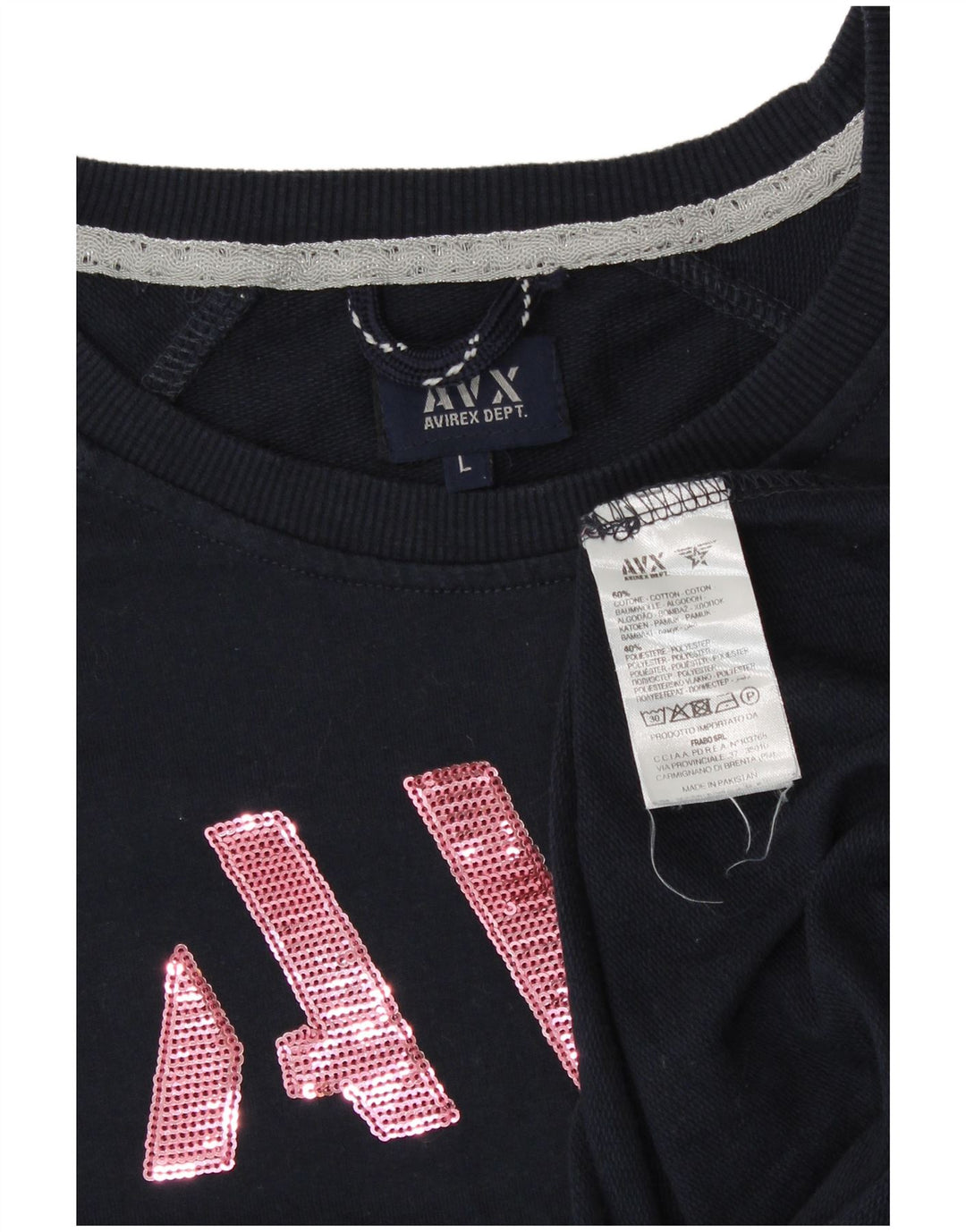 Suéter gráfico feminino Avirex UK 14 grande algodão azul marinho