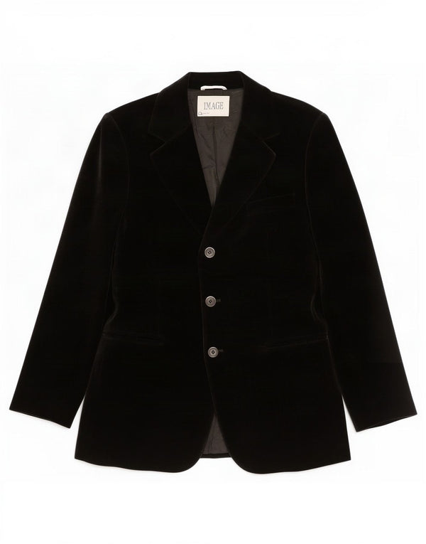 Jaqueta blazer feminina vintage de veludo com 3 botões Reino Unido 14 médio preto