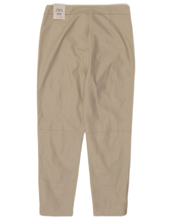 Zara Leggings feminino de cintura alta de couro sintético grande W30 L24 bege