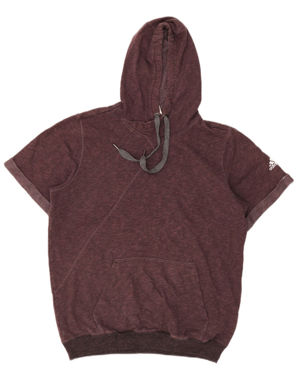 Adidas Mens Short Sleeve Hoodie Jumper Large Burgundy Colourblock Cotton